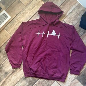 Gildan Maroon Hoodie with Sailboat and Heartbeat Design